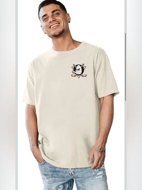 Anaheim Ducks NHL Officially Licensed T-Shirt Ringspun Front/ Back Fury Ivory, S